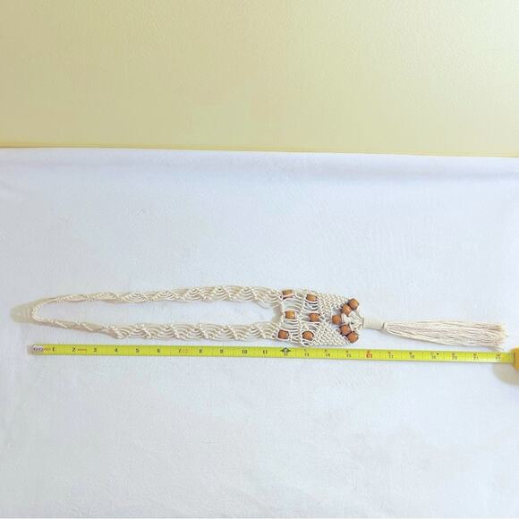 Vintage 70s Macrame Woven Wood Bead Necklace Boho Hippie Bohemian - Picture 6 of 9